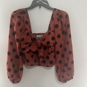Do+be Cropped Long Sleeve Puffy Top Burnt Orange with Black Dots Size Large